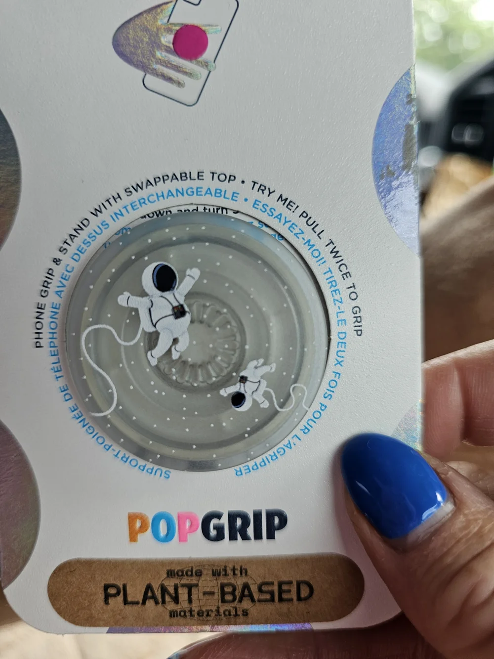 Phone Grip & Stand in Gray with Astronaut Design
